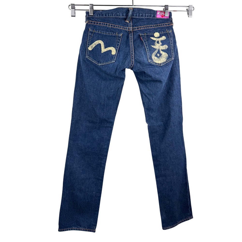 Evisu Donna Jeans Dark Wash Straight Leg super low rise seagull Japan made sz 2‎